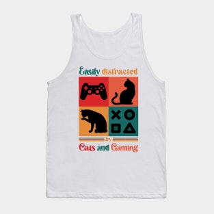 Easily Distracted By Cats and Gaming - Retro Cat Gaming Tank Top